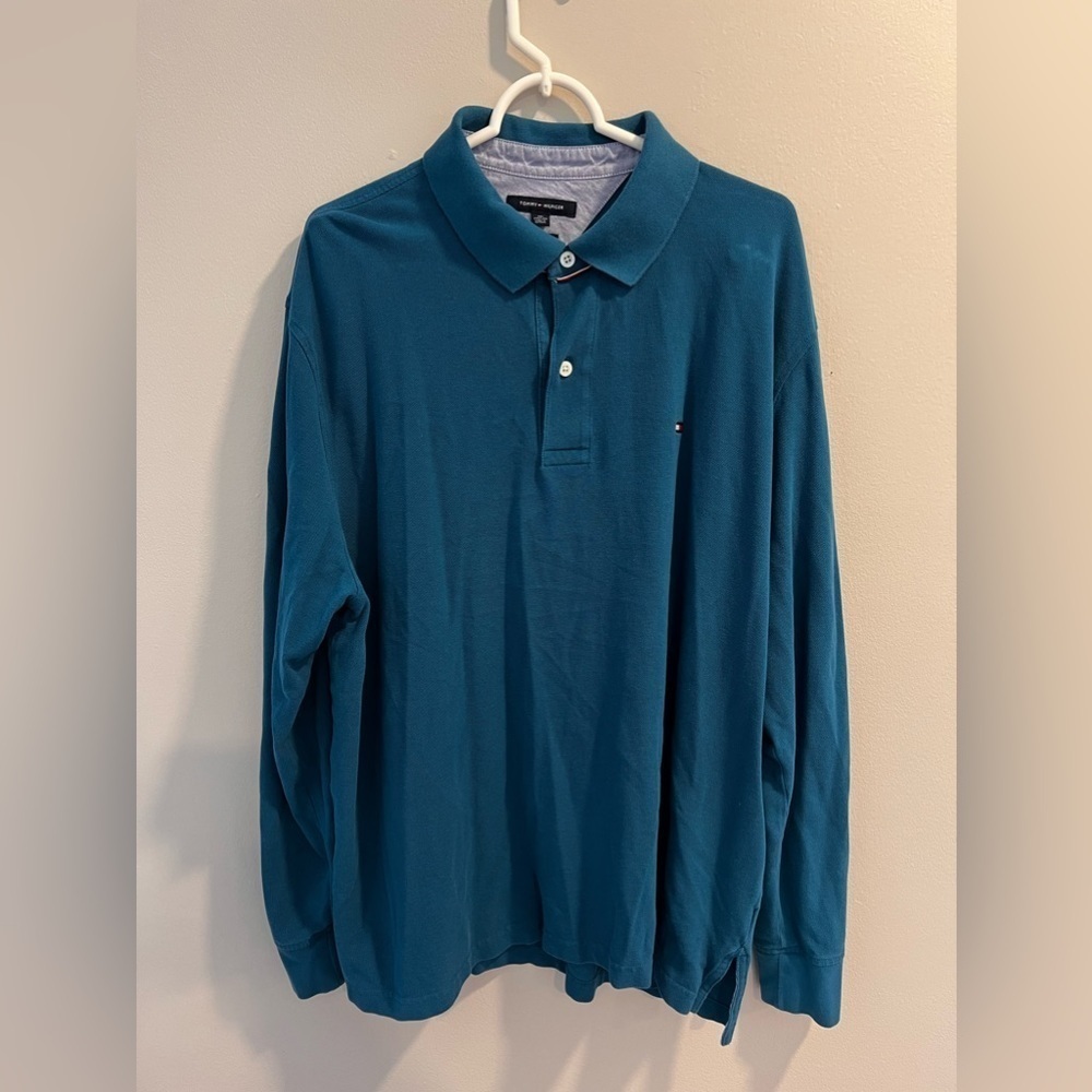 Tommy Hilfiger Men’s Long Sleeve Cotton Pique Polo Shirt Classic Fit Size 2XL - Picture 2 of 5